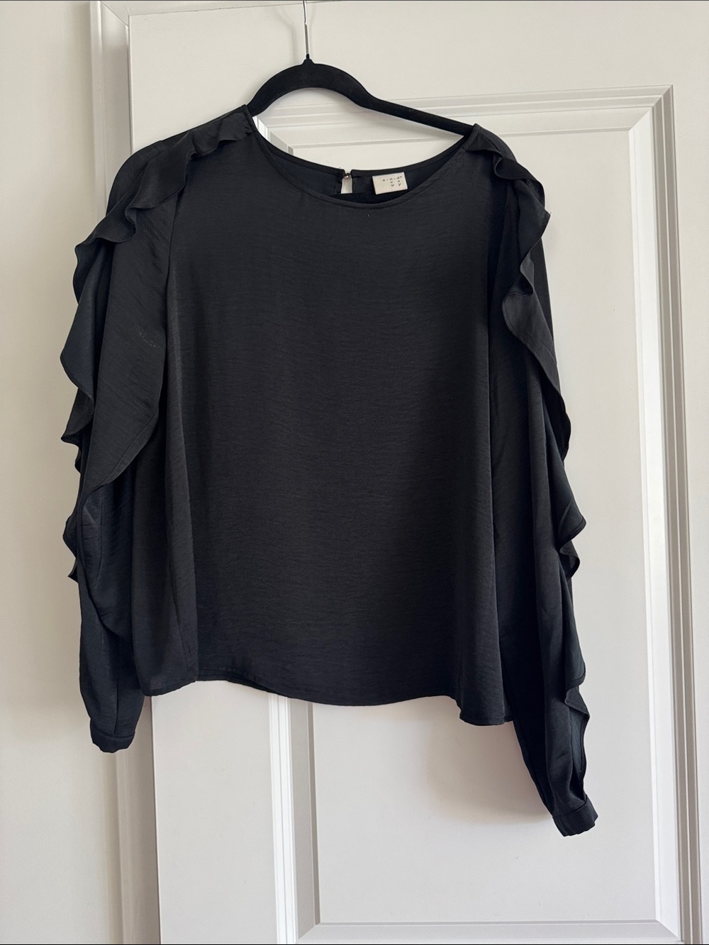 a new day Black Ruffle-Sleeve Woven Blouse